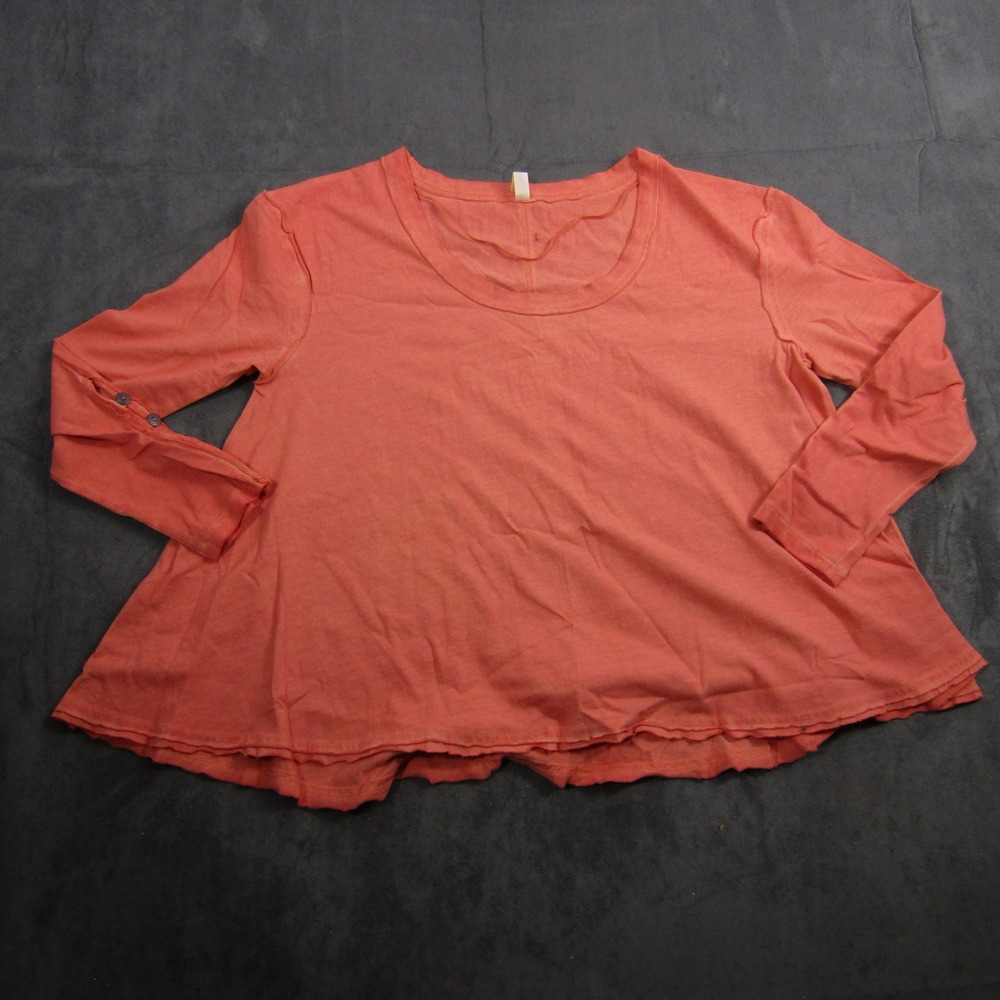 Free People Swing Top Women XS Orange Long Sleeve Button Cuff Scoop Neck Boho